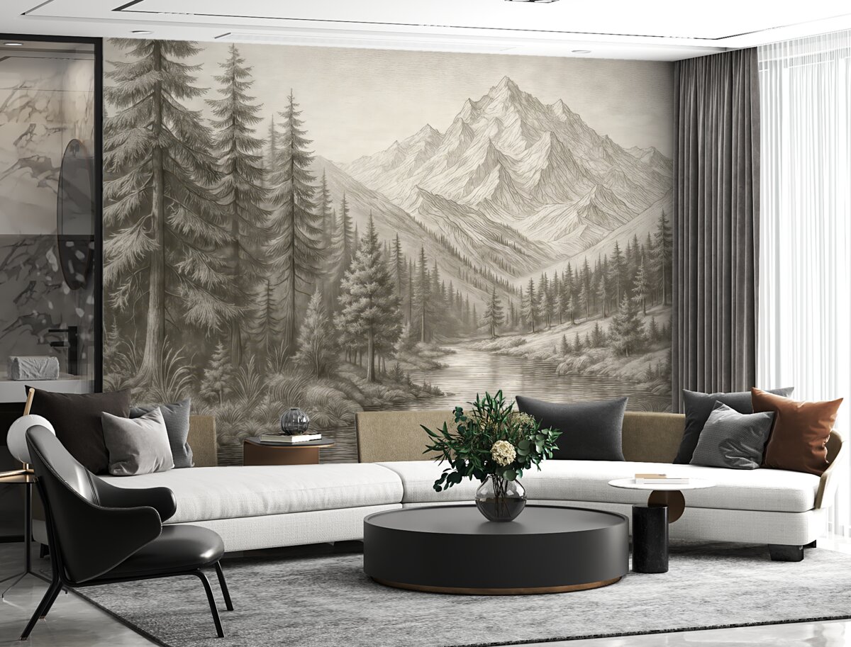 Fototapeta Pejzaż alpejskich szczytów, prostota, zielone odcienie.