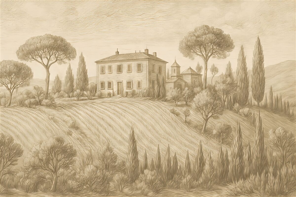 Fototapeta Cicha okolica z delikatnymi wzgórzami.