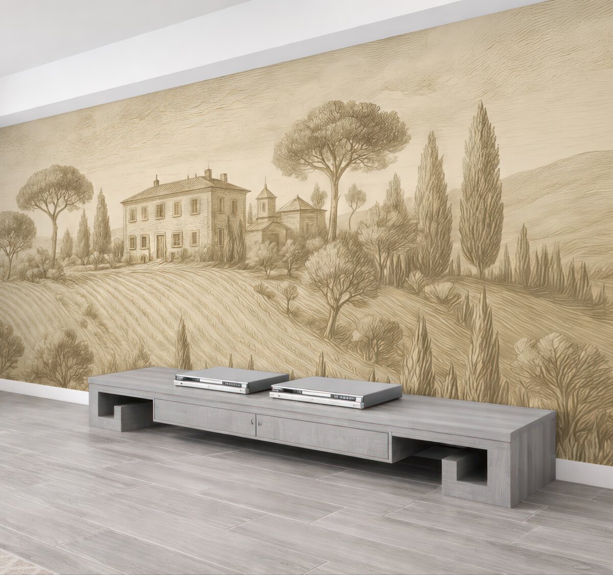 Fototapeta Cicha okolica z delikatnymi wzgórzami.