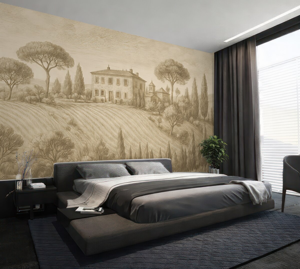 Fototapeta Cicha okolica z delikatnymi wzgórzami.