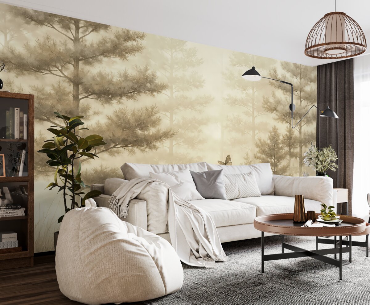 Fototapeta Lasy z jodłami oraz dwoma królikami.