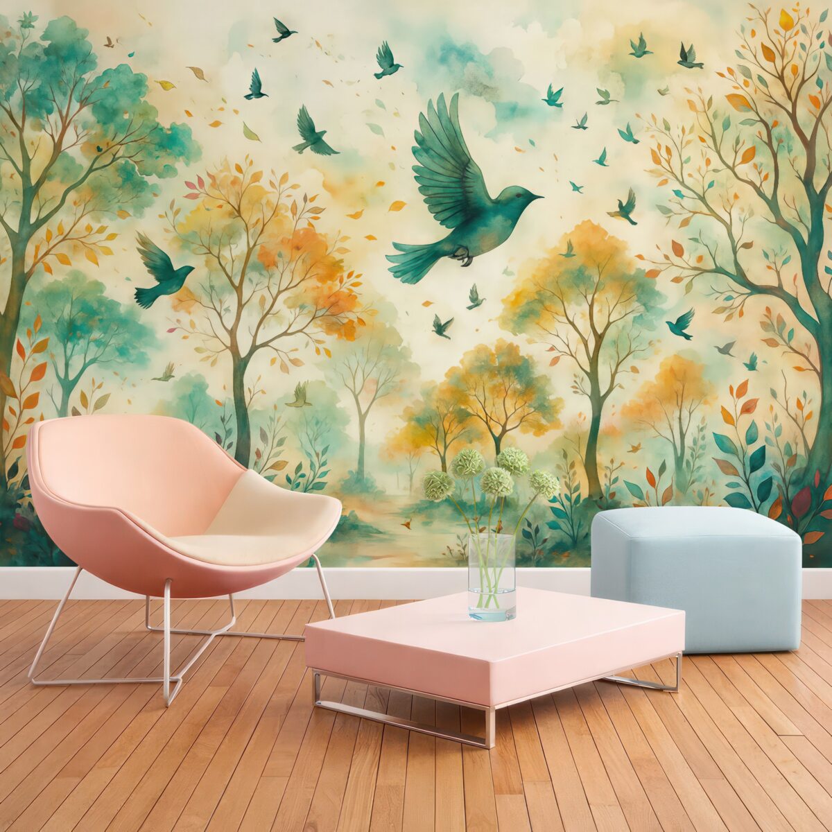 Fototapeta Odcienie ptaków na jesiennych konarach.