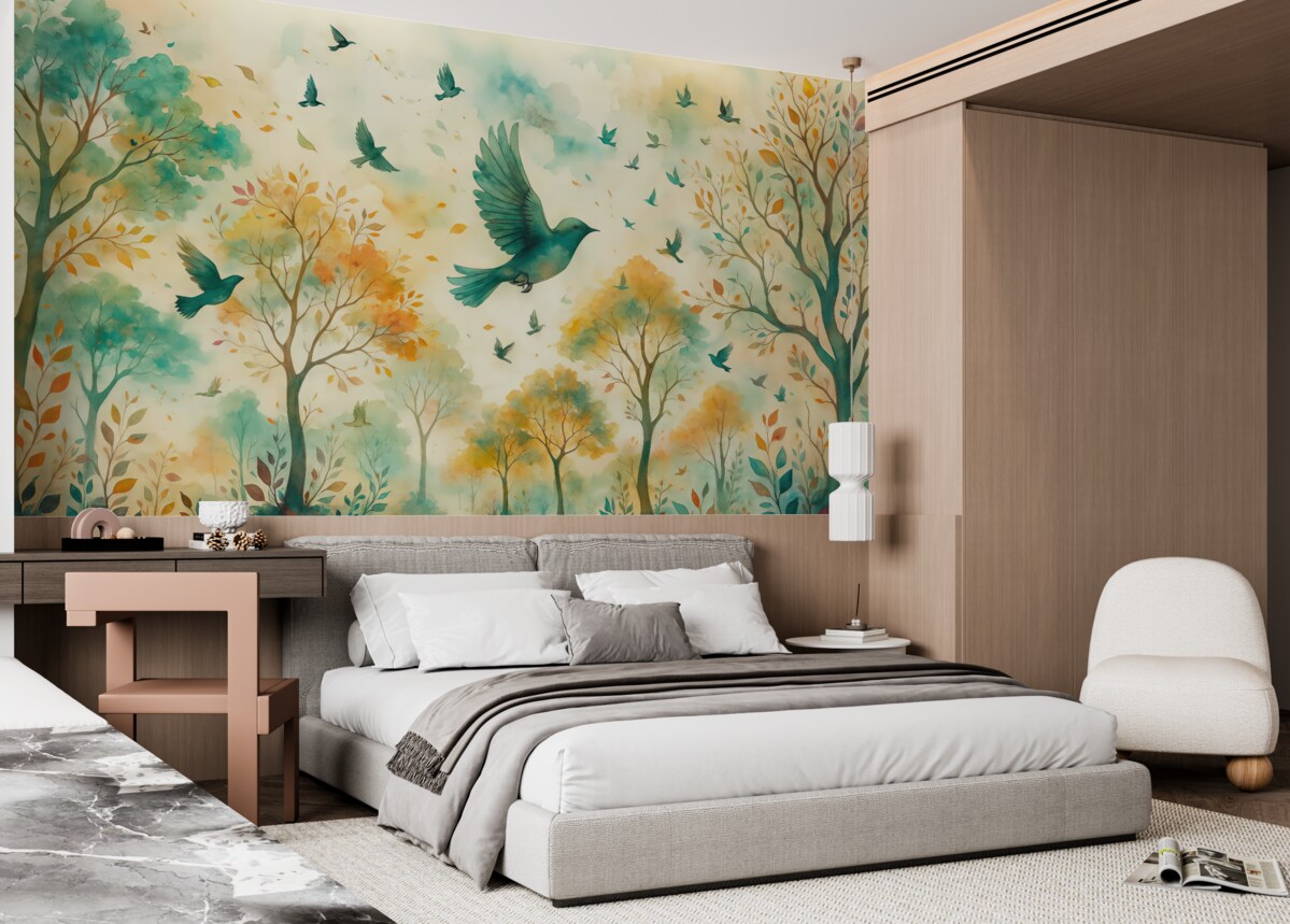 Fototapeta Odcienie ptaków na jesiennych konarach.