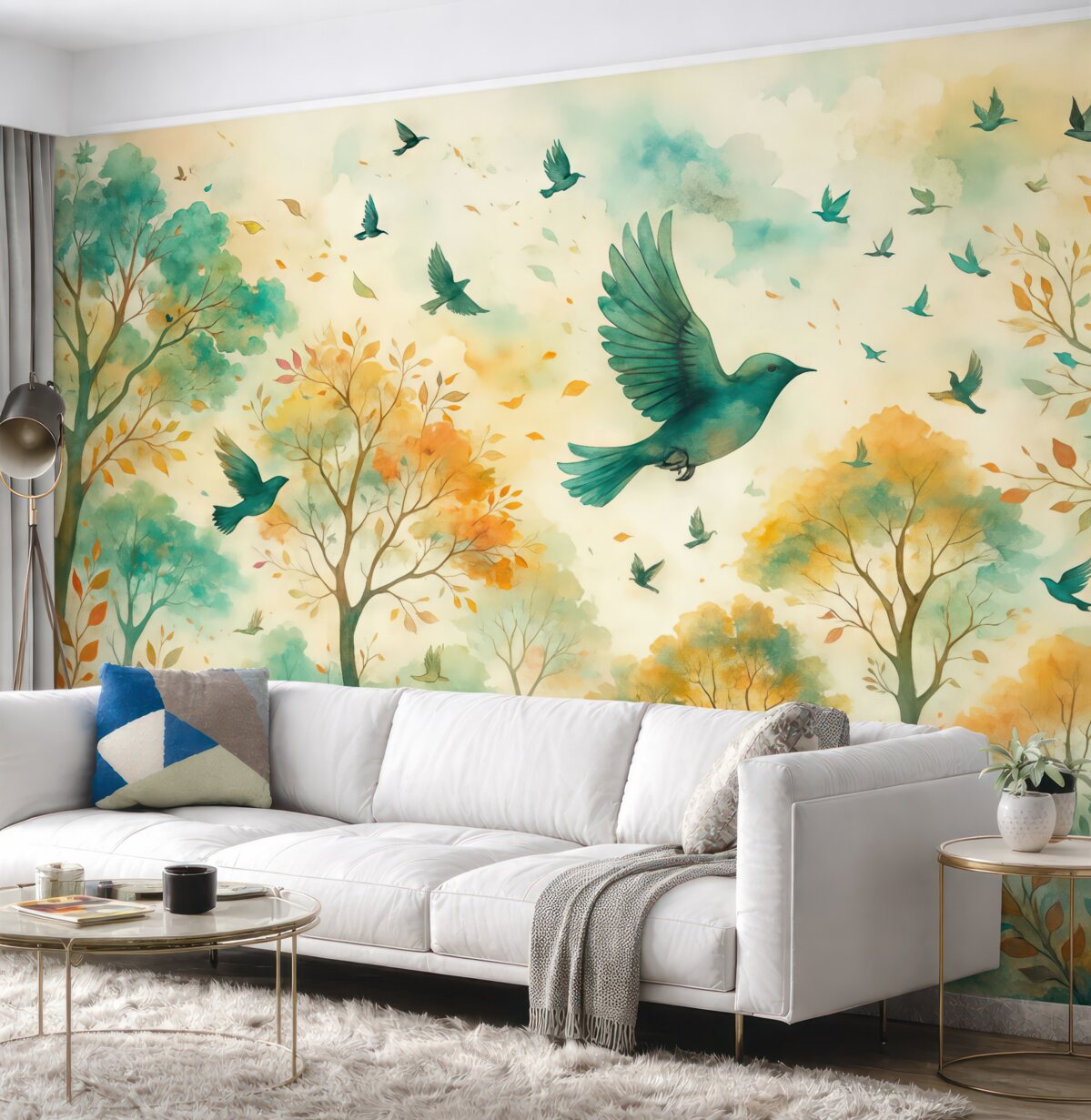 Fototapeta Odcienie ptaków na jesiennych konarach.