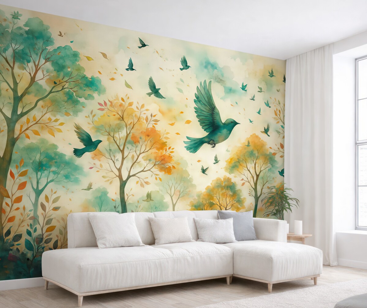 Fototapeta Odcienie ptaków na jesiennych konarach.