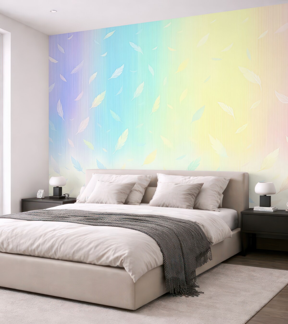 Fototapeta Tęcza z piórkami, młodzież, opowieść, przejście kolorów.