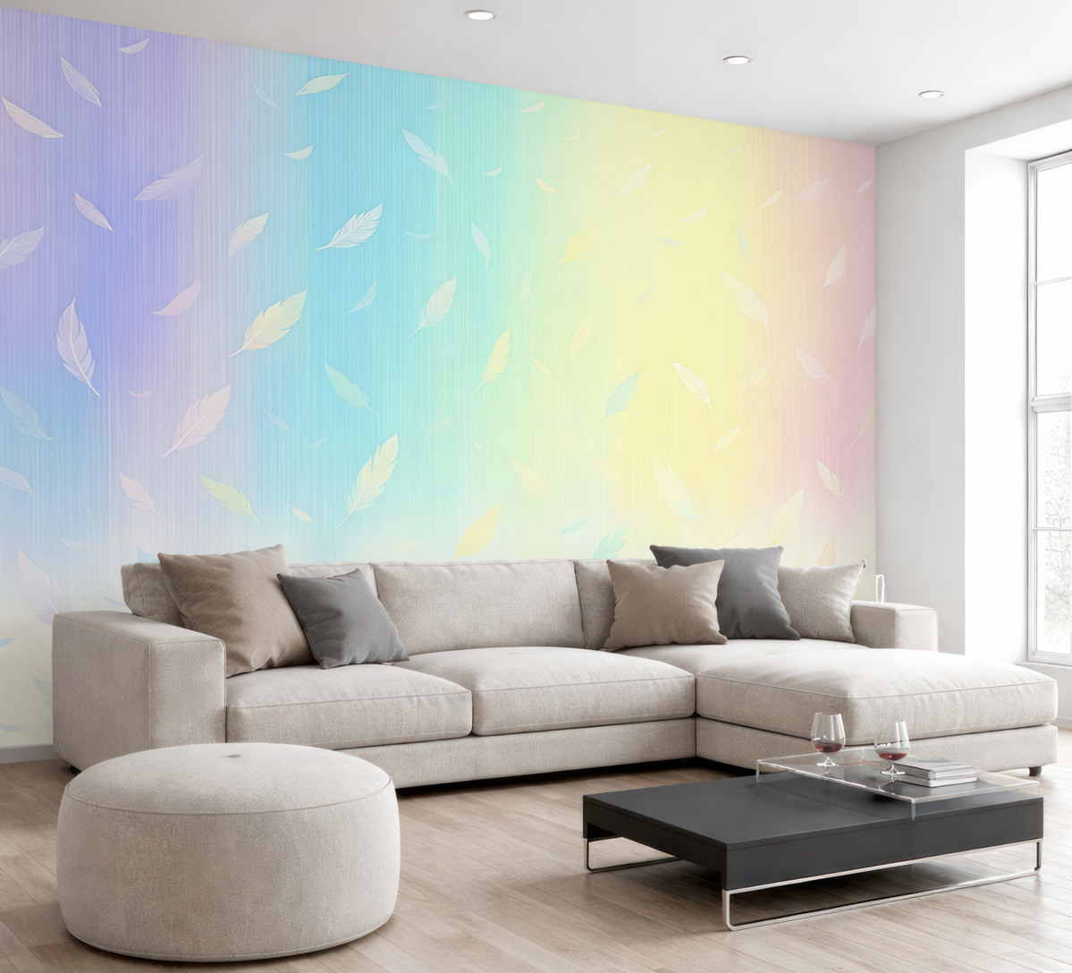 Fototapeta Tęcza z piórkami, młodzież, opowieść, przejście kolorów.