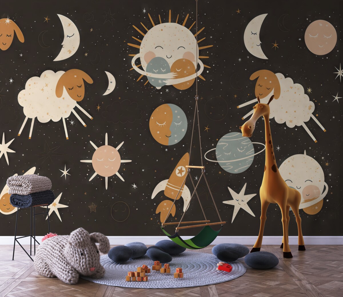 Fototapeta Senny wieczór z figlarnymi barankami.