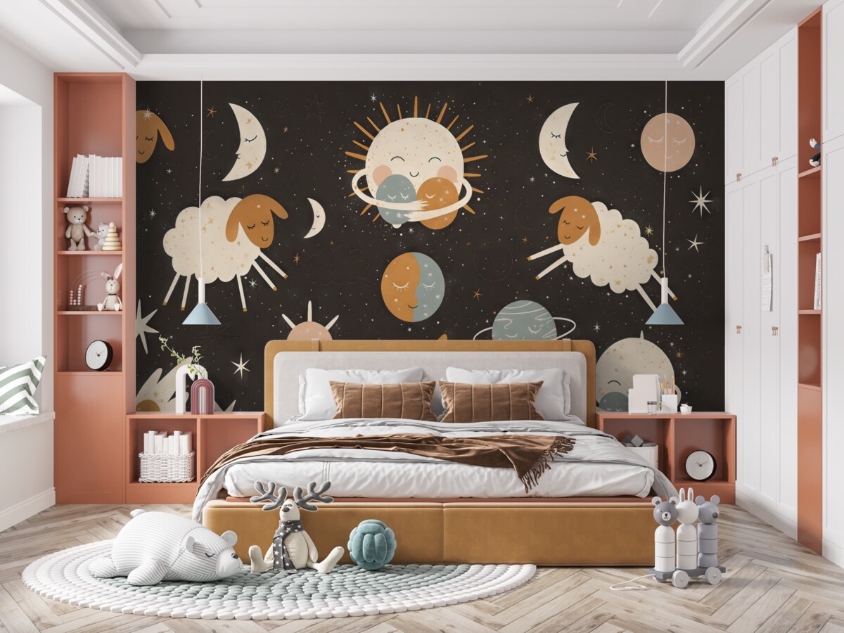 Fototapeta Senny wieczór z figlarnymi barankami.