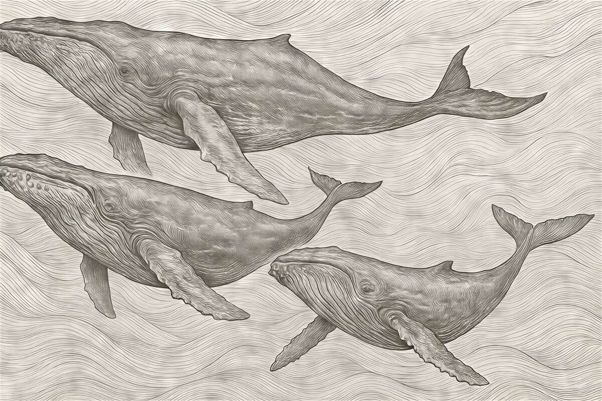 Fototapeta Wdzięczne walenie płynące przez morskie fale.