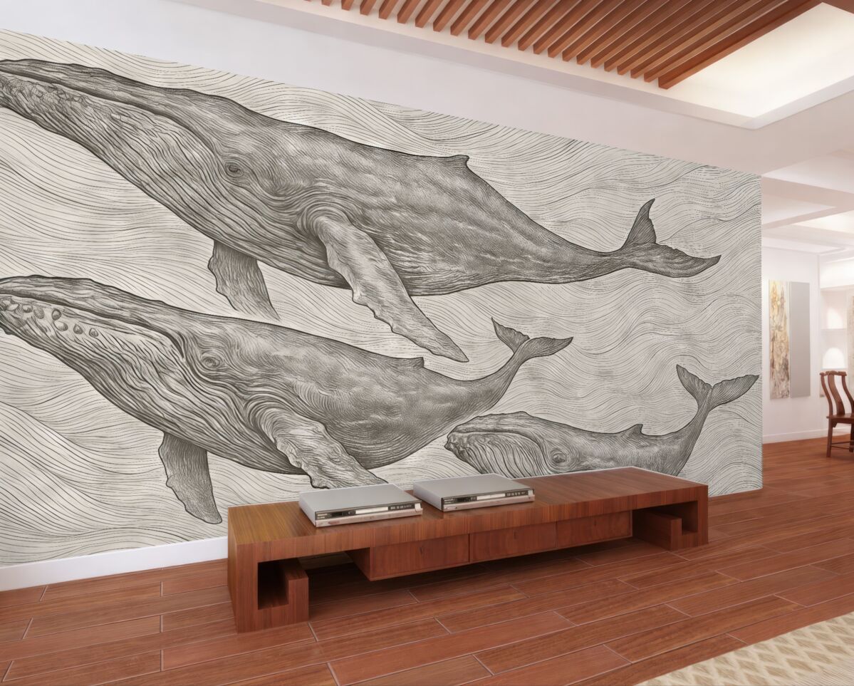 Fototapeta Wdzięczne walenie płynące przez morskie fale.