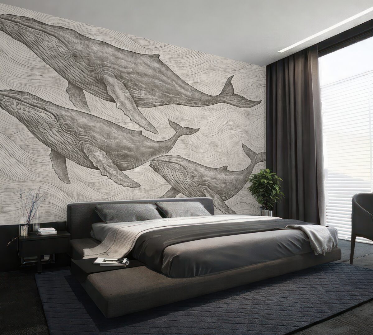 Fototapeta Wdzięczne walenie płynące przez morskie fale.