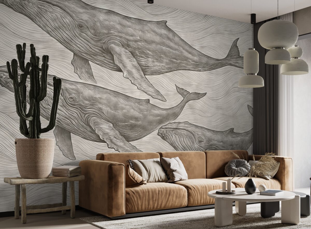 Fototapeta Wdzięczne walenie płynące przez morskie fale.