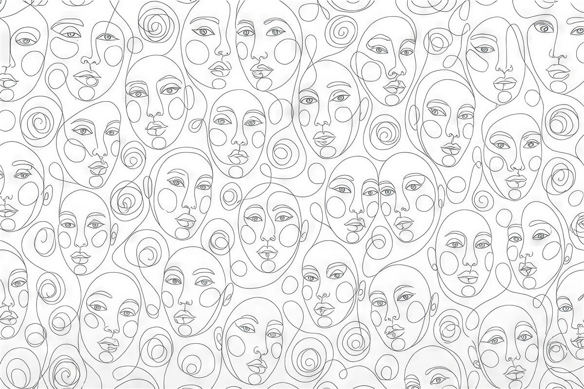 Fototapeta Postacie ludzi z graficznymi konturami twarzy w stylu boho to świeży trend.