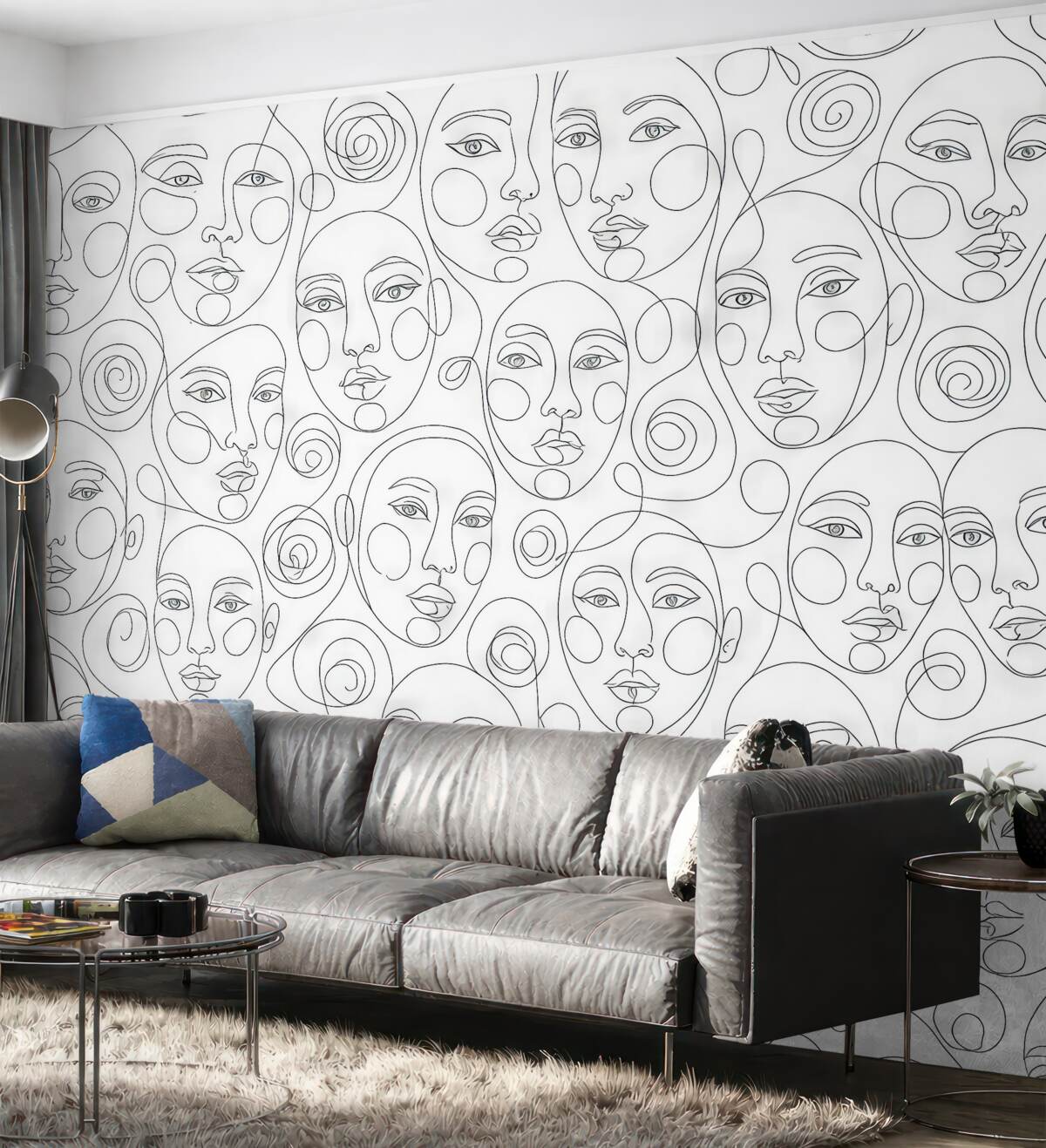 Fototapeta Postacie ludzi z graficznymi konturami twarzy w stylu boho to świeży trend.