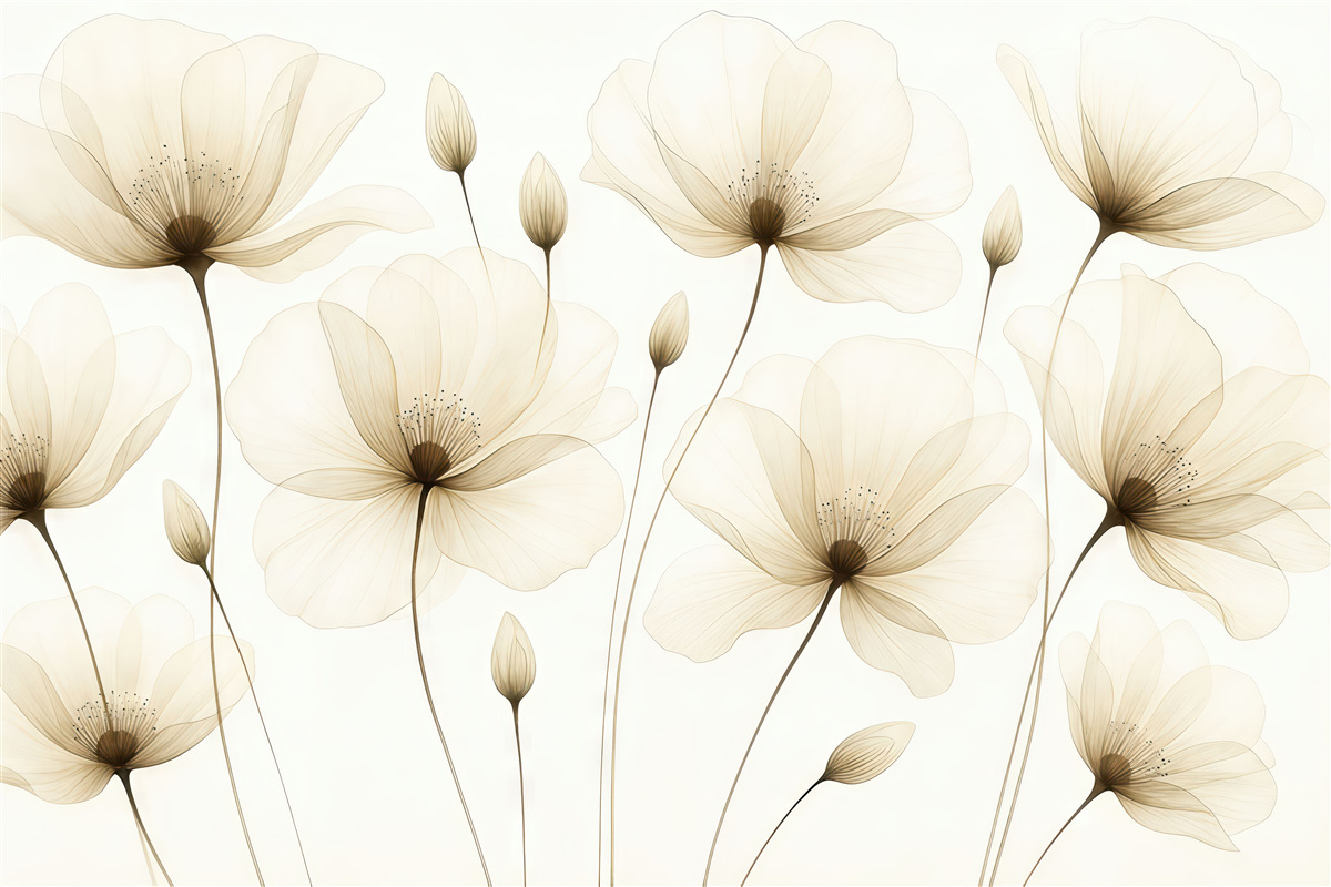 Fototapeta Przezroczyste kwiaty malowane akwarelą.