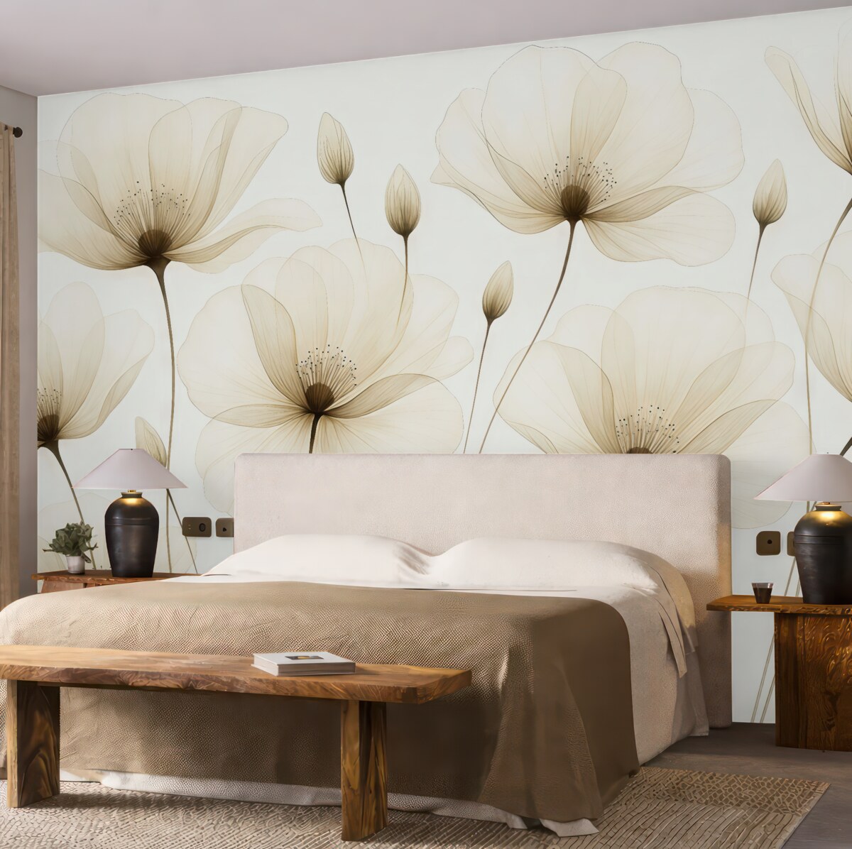 Fototapeta Przezroczyste kwiaty malowane akwarelą.