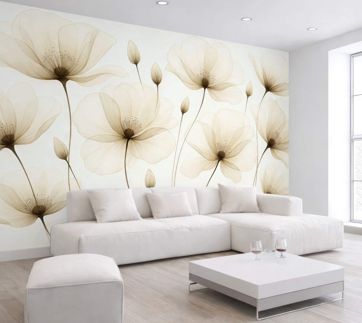 Fototapeta Przezroczyste kwiaty malowane akwarelą.