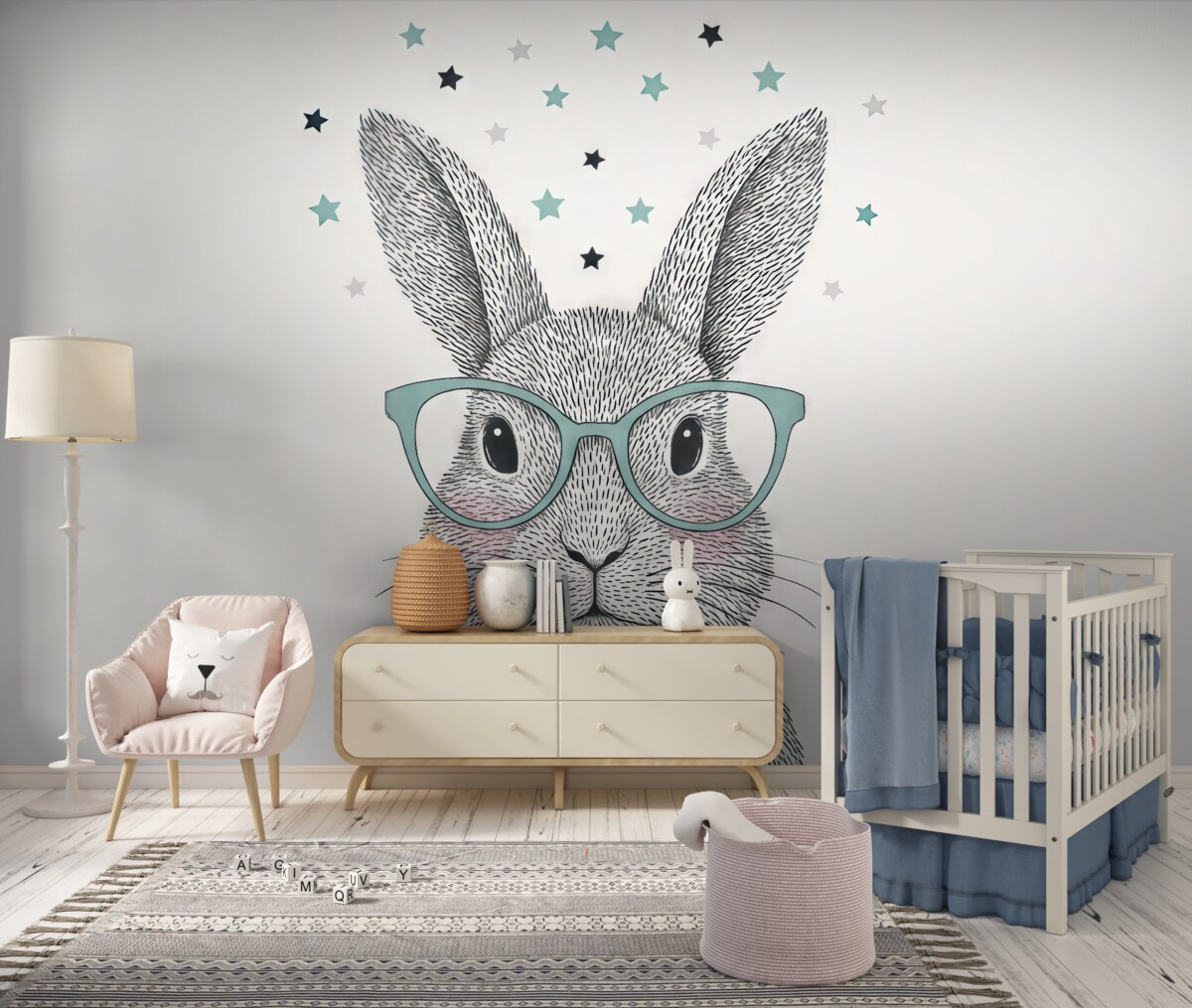 Fototapeta Mądry króliczek w modnych okularach.