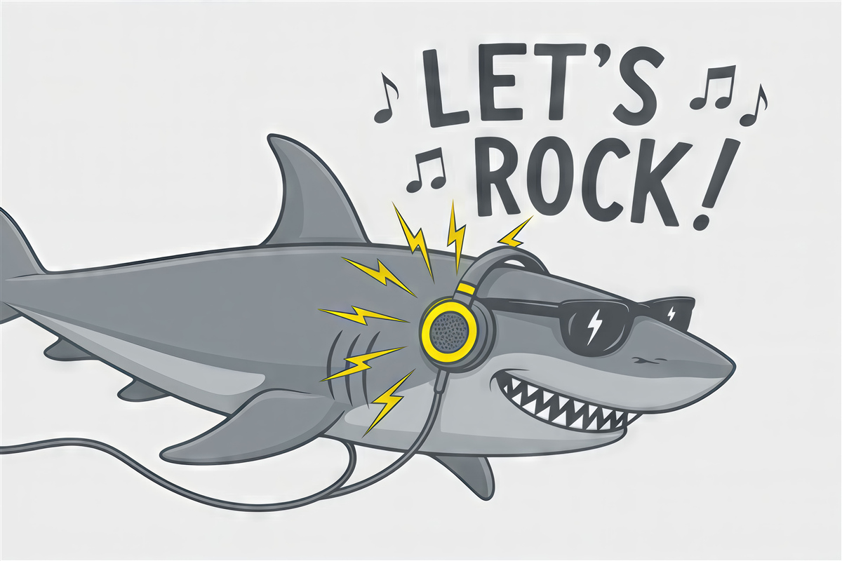 Fototapeta Rekin w headphones.