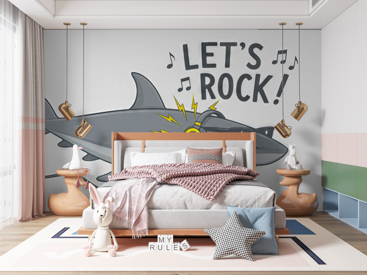 Fototapeta Rekin w headphones.