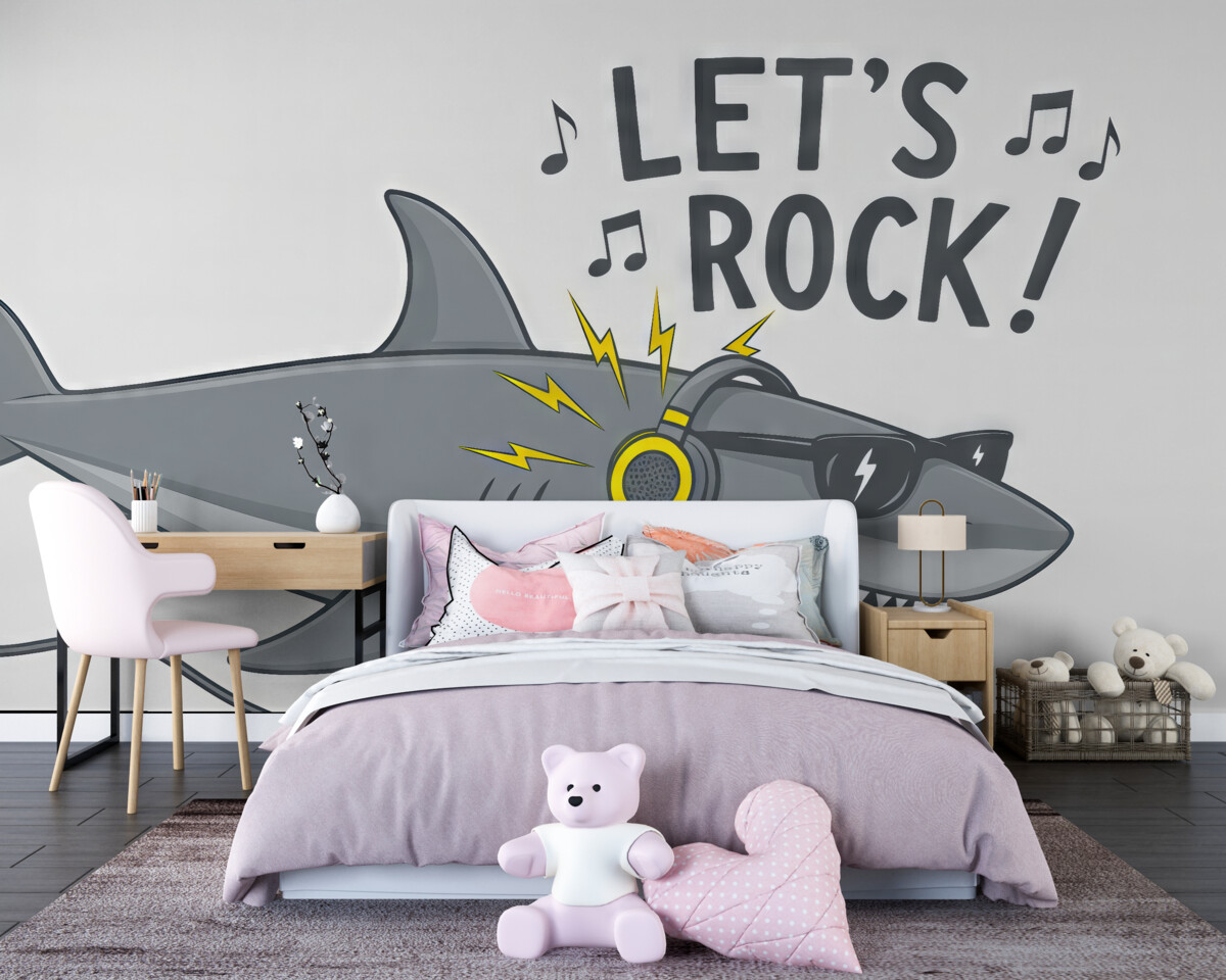 Fototapeta Rekin w headphones.