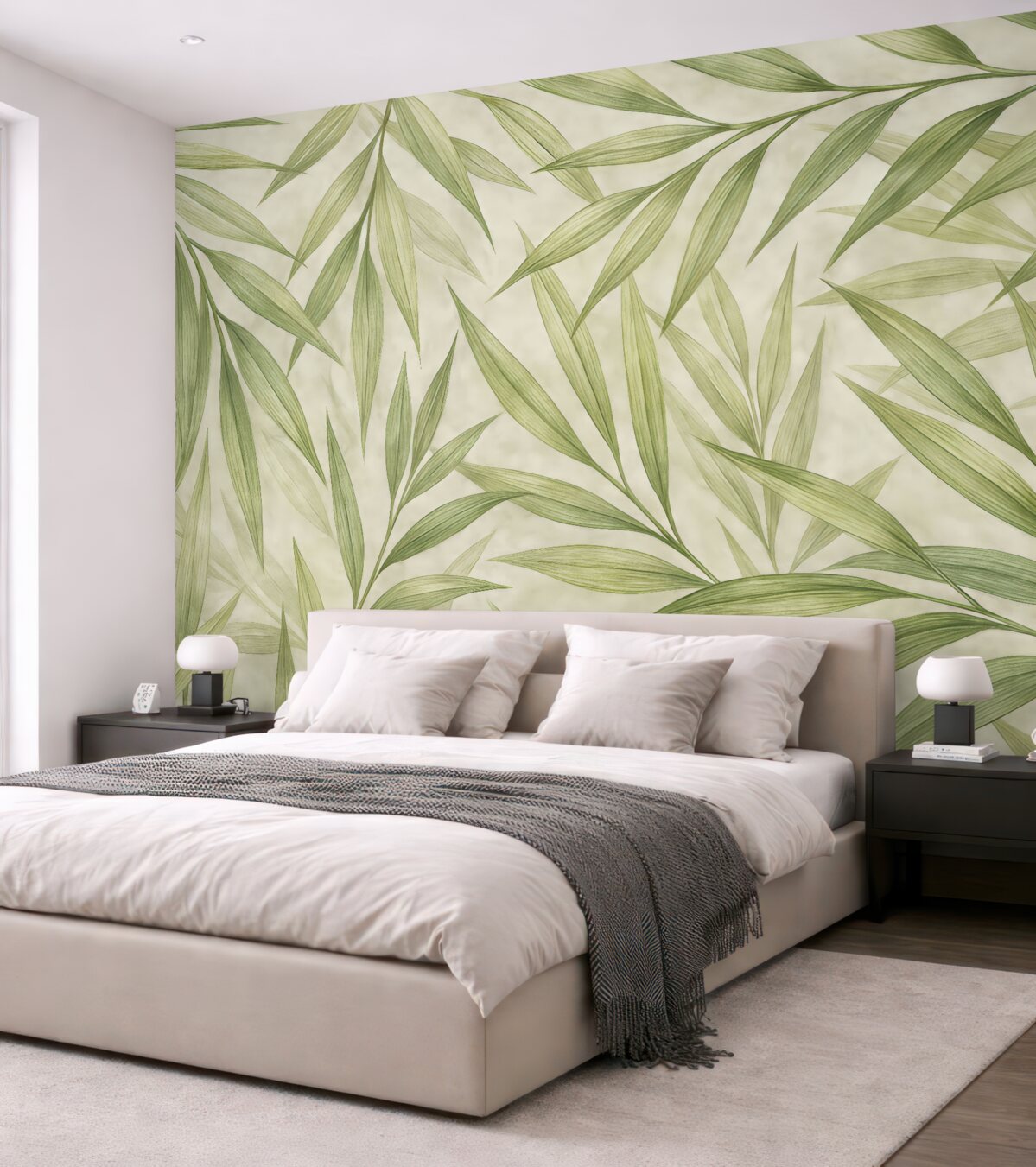 Fototapeta Zielone liście w subtelnych akwarelowych tonacjach.