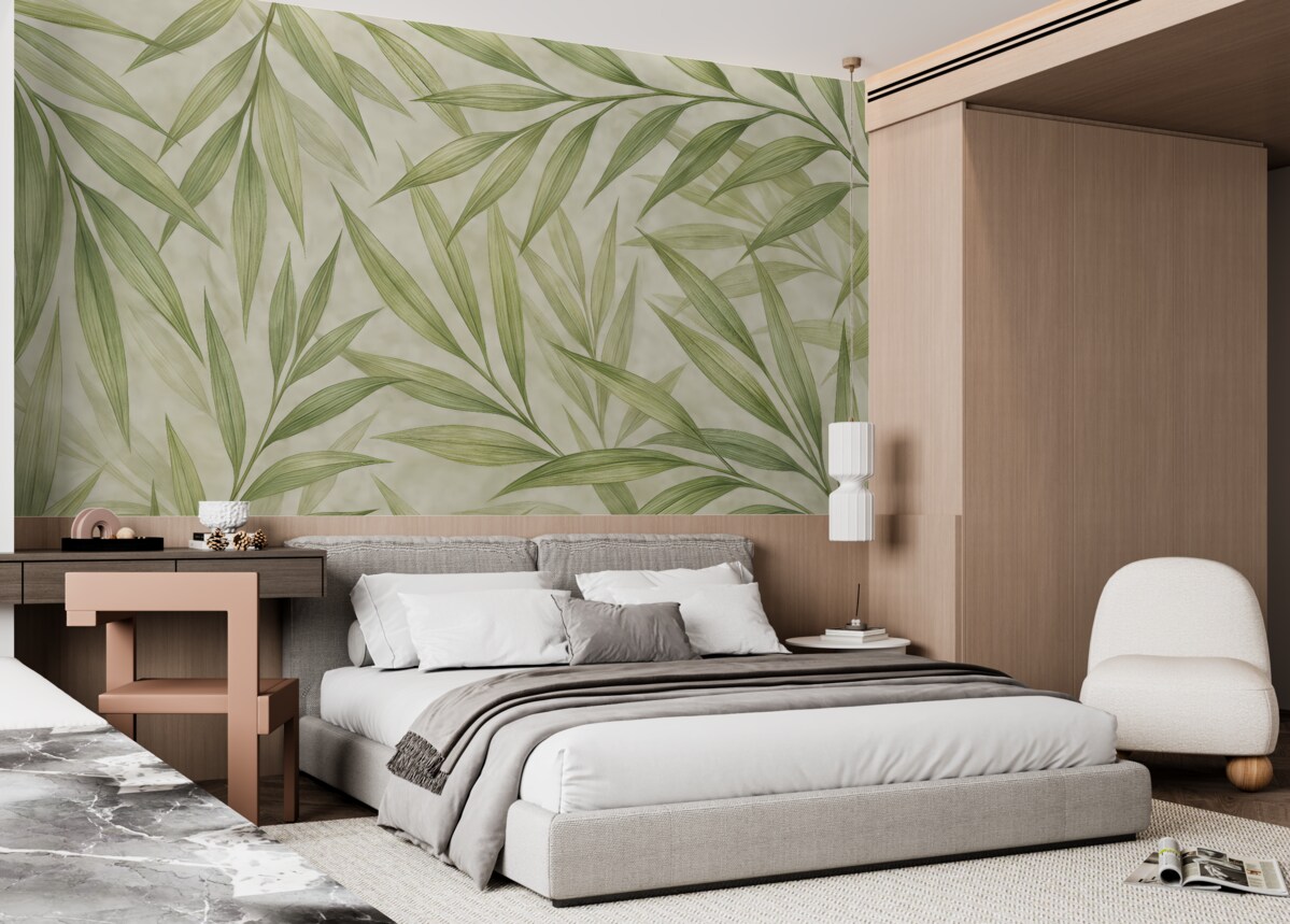 Fototapeta Zielone liście w subtelnych akwarelowych tonacjach.