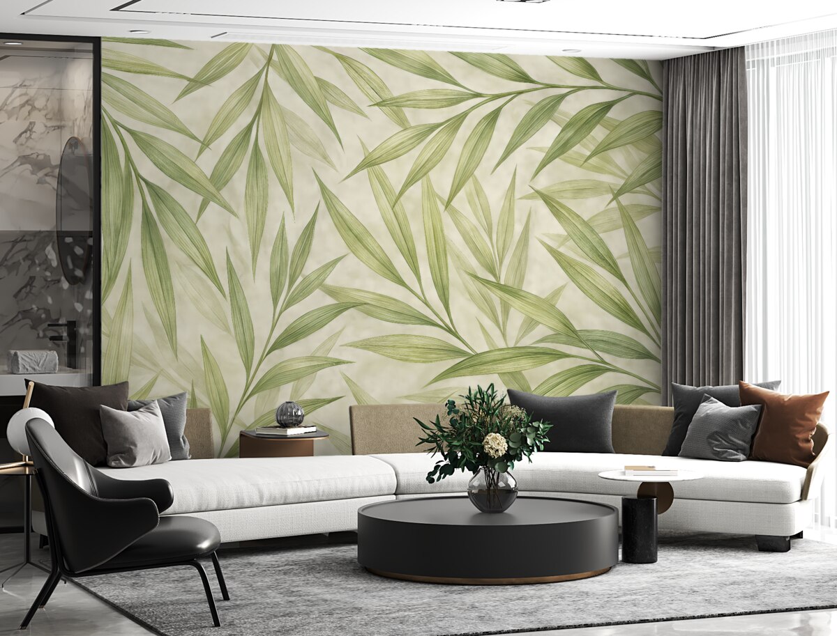 Fototapeta Zielone liście w subtelnych akwarelowych tonacjach.