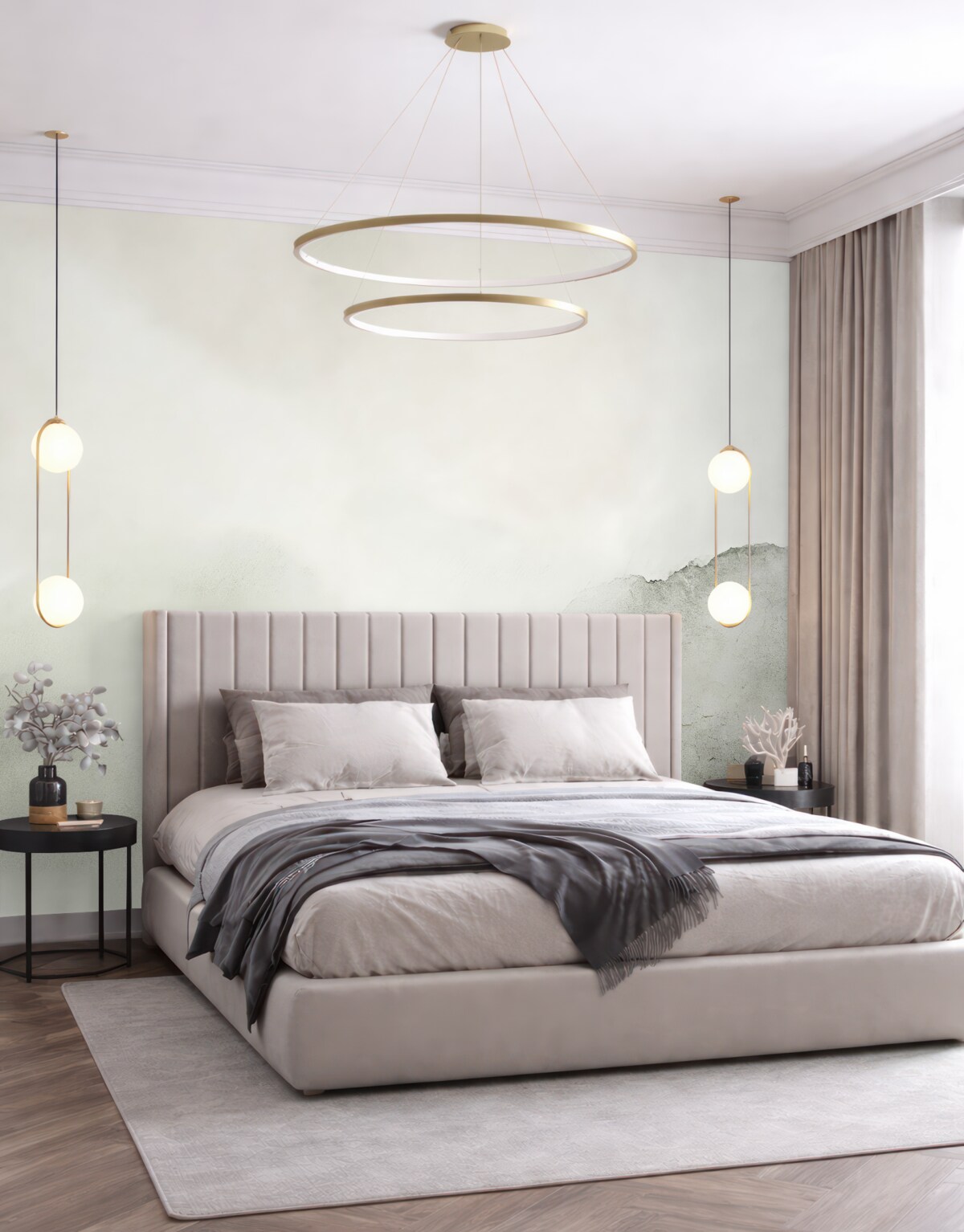 Fototapeta Stylowe akwarelowe plamy ozdobne minimalistyczna zieleń.