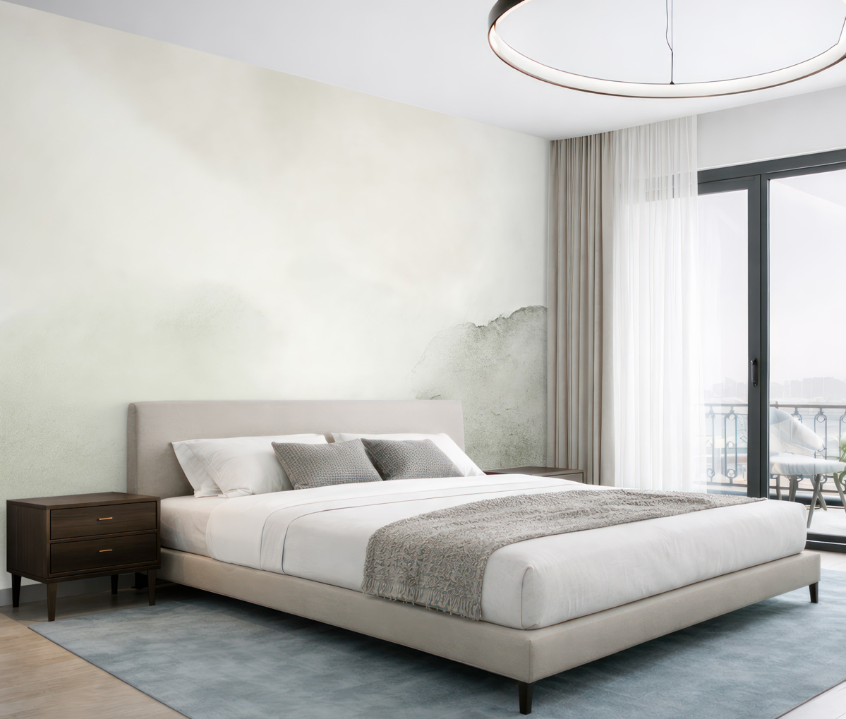 Fototapeta Stylowe akwarelowe plamy ozdobne minimalistyczna zieleń.