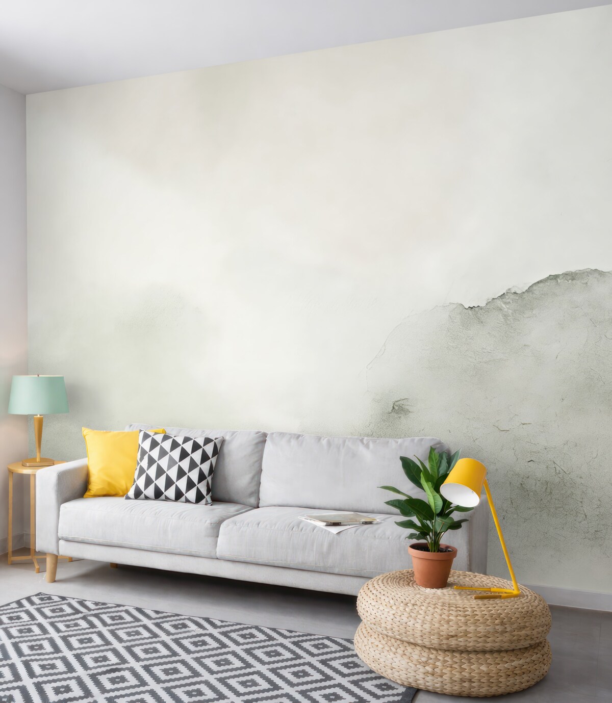 Fototapeta Stylowe akwarelowe plamy ozdobne minimalistyczna zieleń.