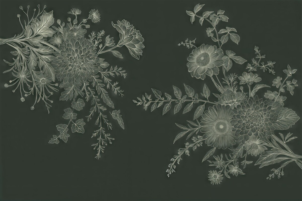 Fototapeta Stylowe kwiatowe rysunki na mrocznym tle.