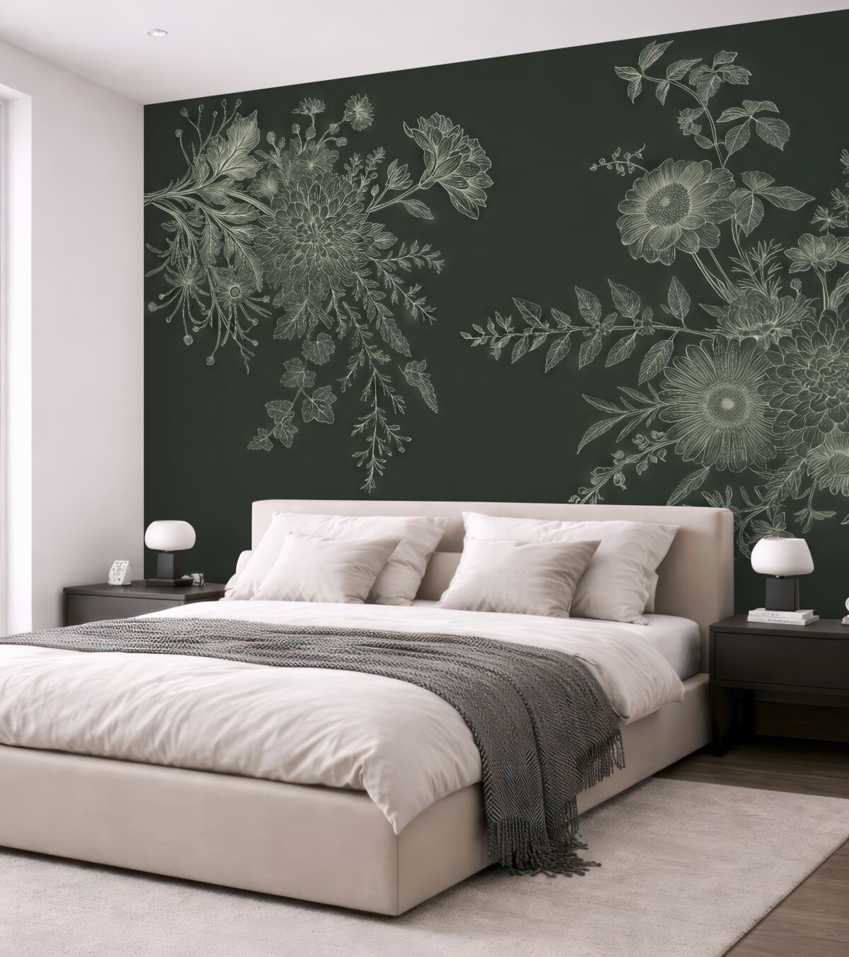 Fototapeta Stylowe kwiatowe rysunki na mrocznym tle.