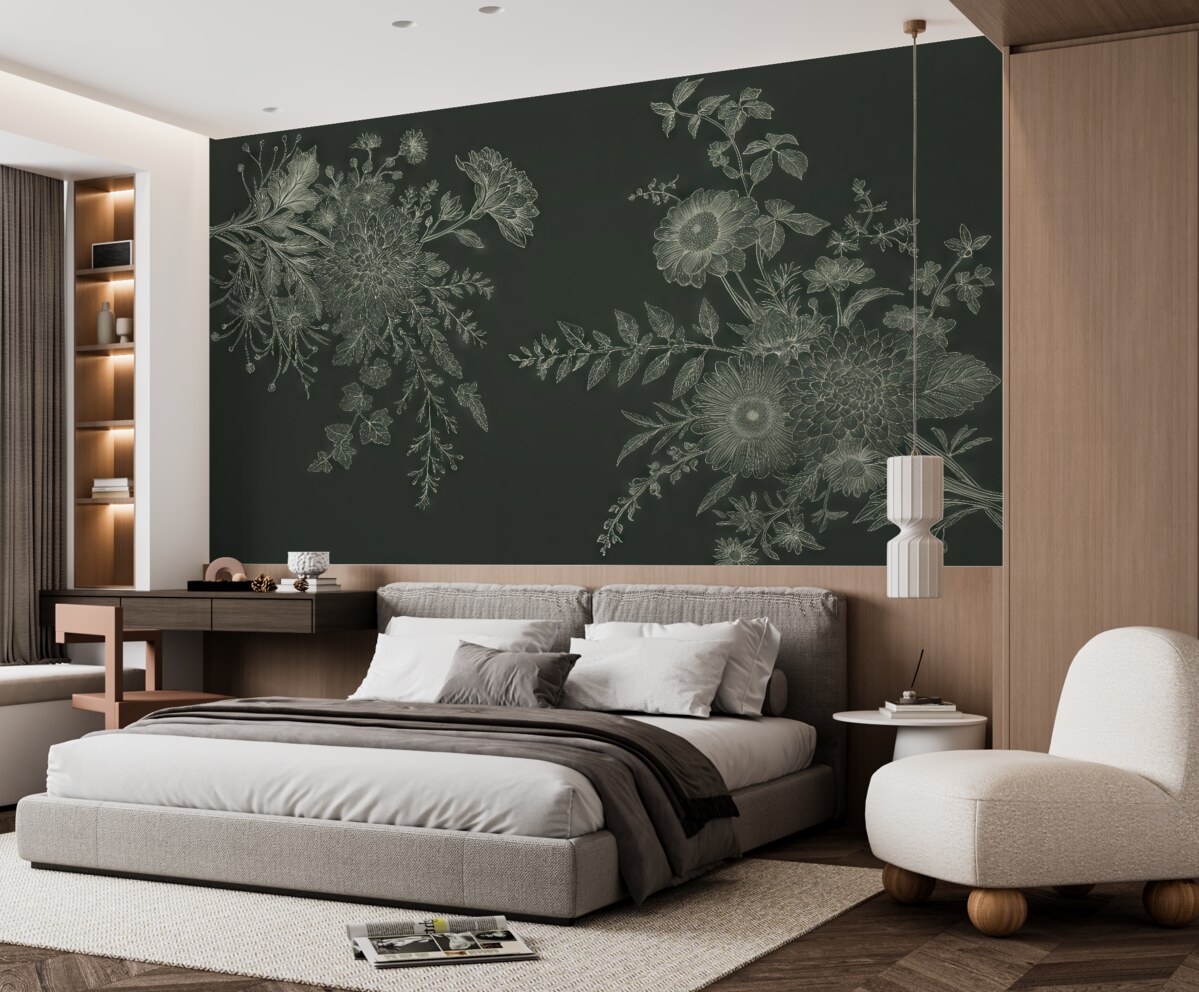 Fototapeta Stylowe kwiatowe rysunki na mrocznym tle.