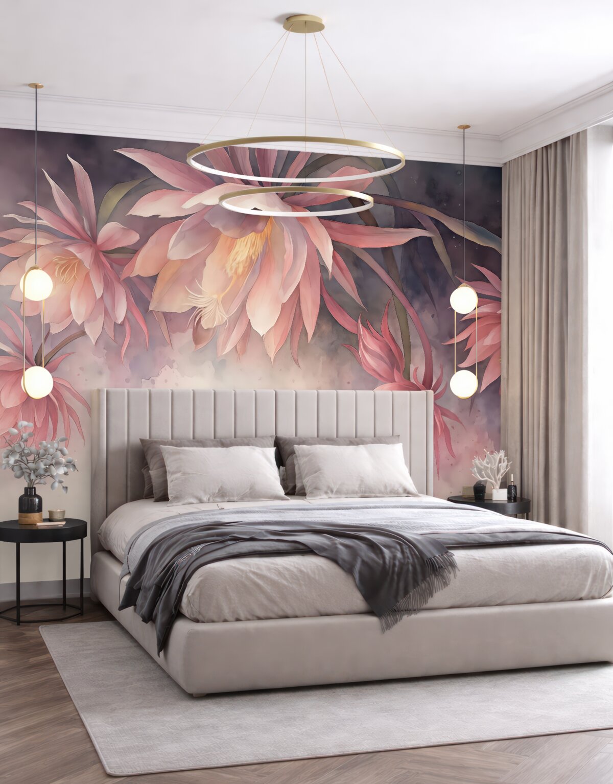 Fototapeta Wielkie kwiaty lilii wodnej na abstrakcyjnym tle farb akwarelowych.