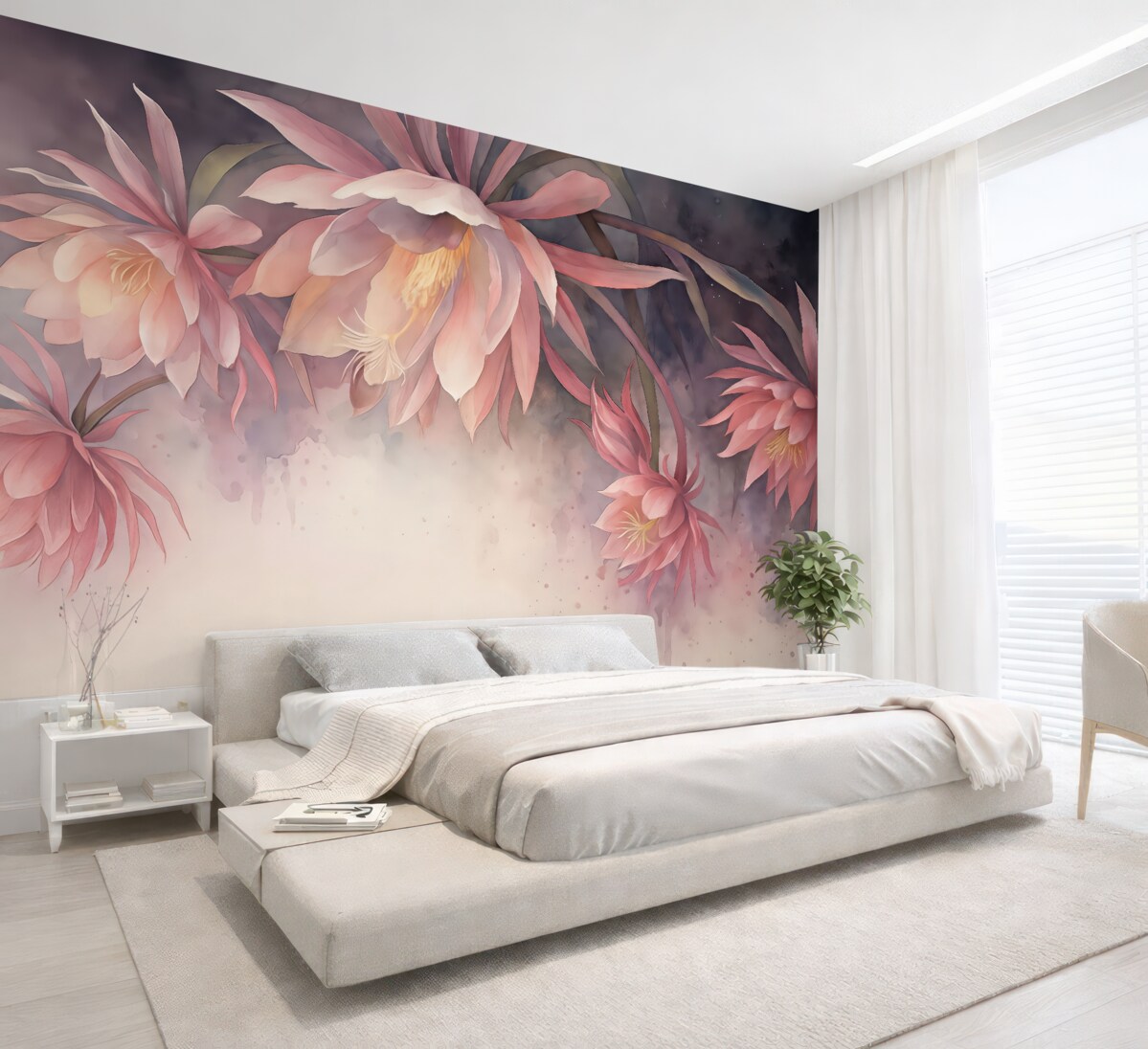 Fototapeta Wielkie kwiaty lilii wodnej na abstrakcyjnym tle farb akwarelowych.