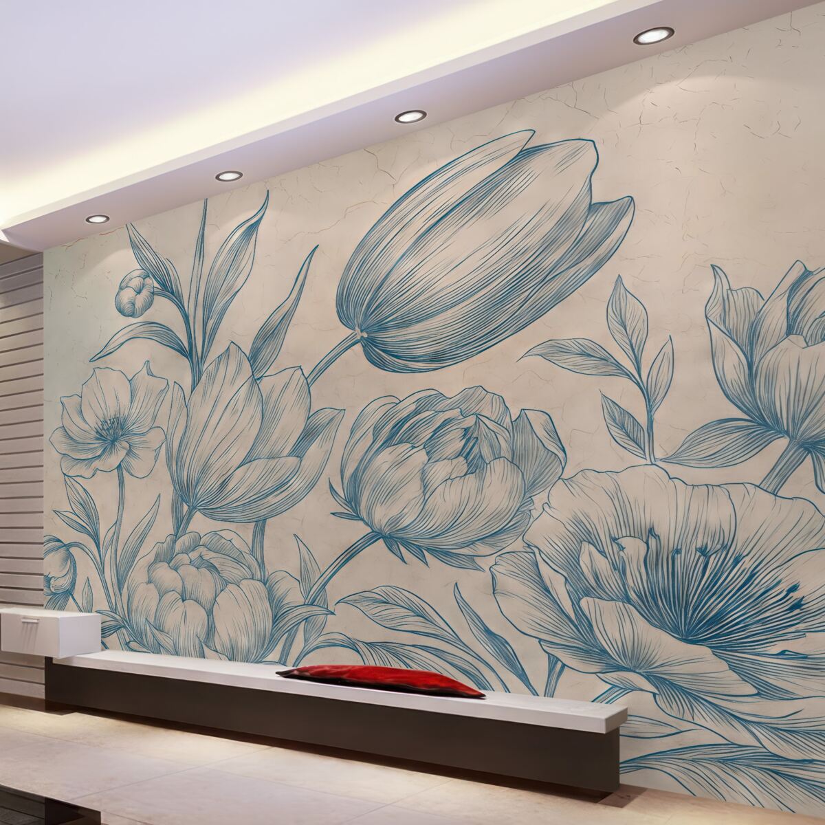 Fototapeta Obraz kwiatów malujący się na ścianie strychu.