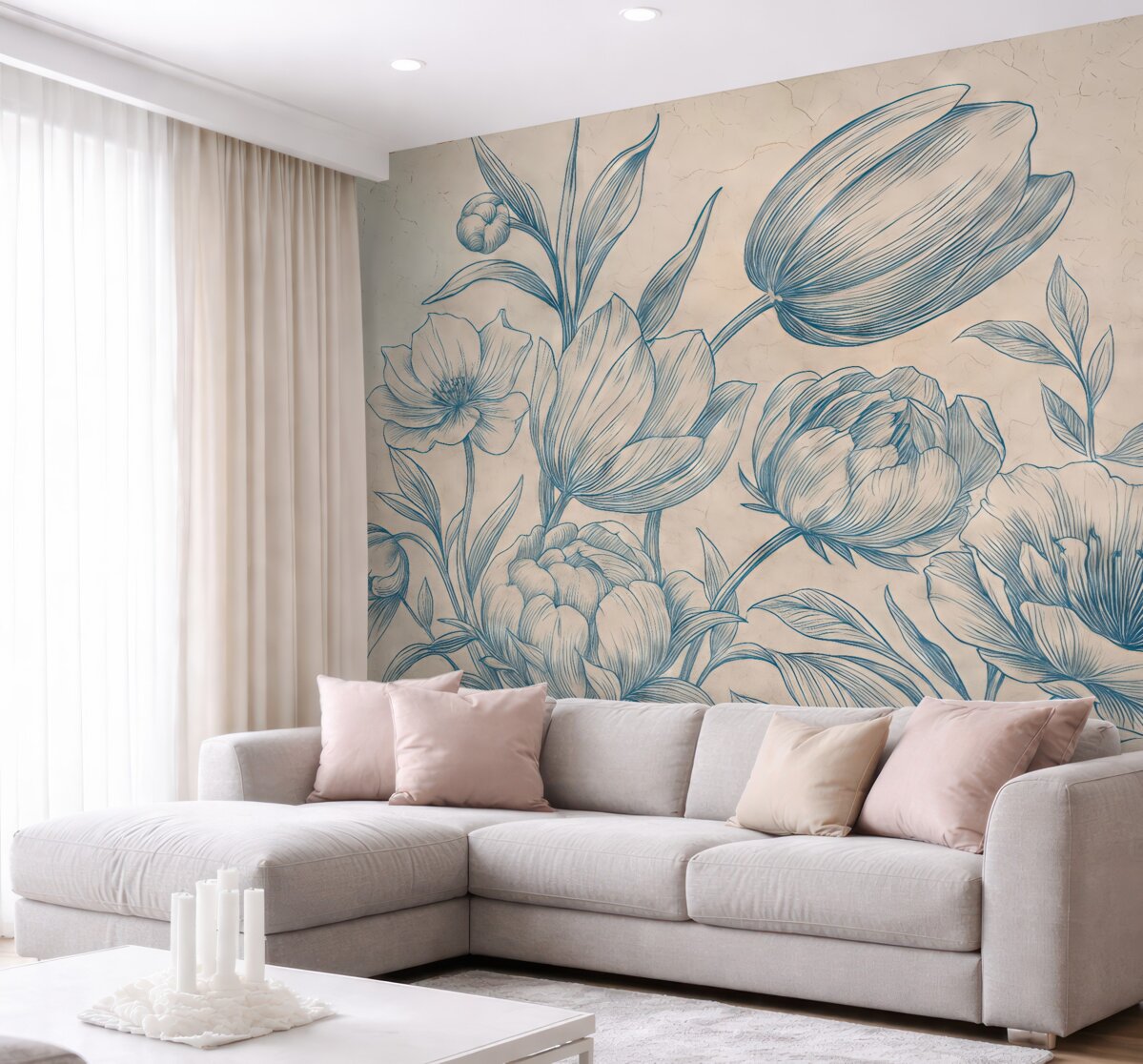 Fototapeta Obraz kwiatów malujący się na ścianie strychu.