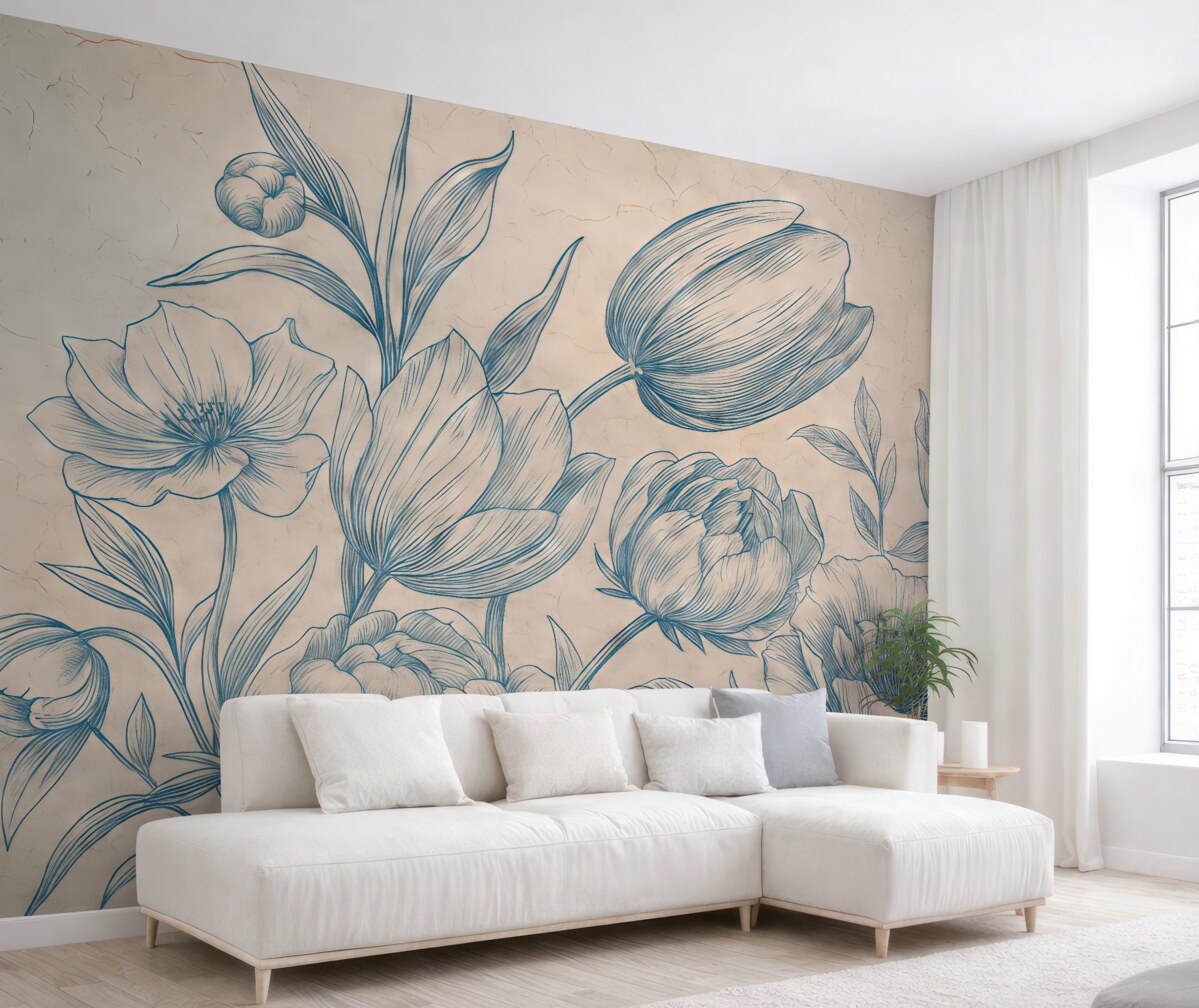 Fototapeta Obraz kwiatów malujący się na ścianie strychu.