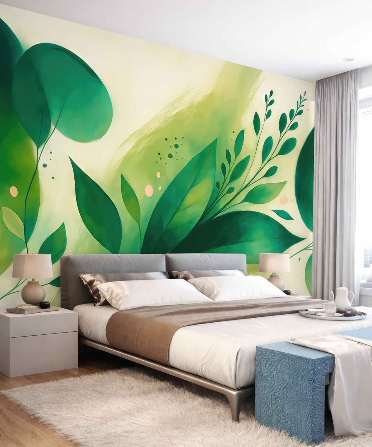 Fototapeta Abstrakcyjny wzór z motywami roślinnymi i liśćmi, minimalistyczny styl.