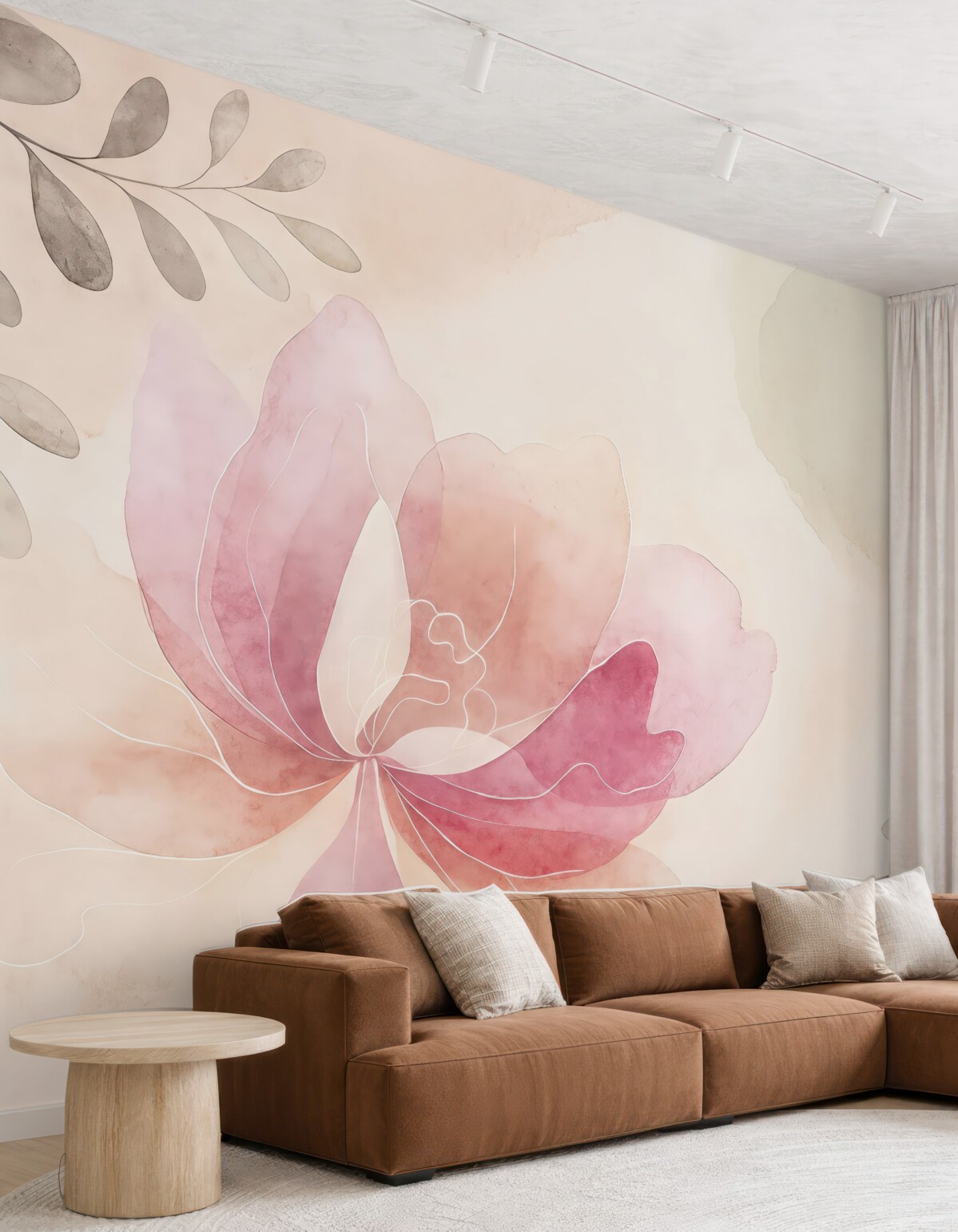 Fototapeta wielki kwiat, pastele, farba wodna, odcień beżywego