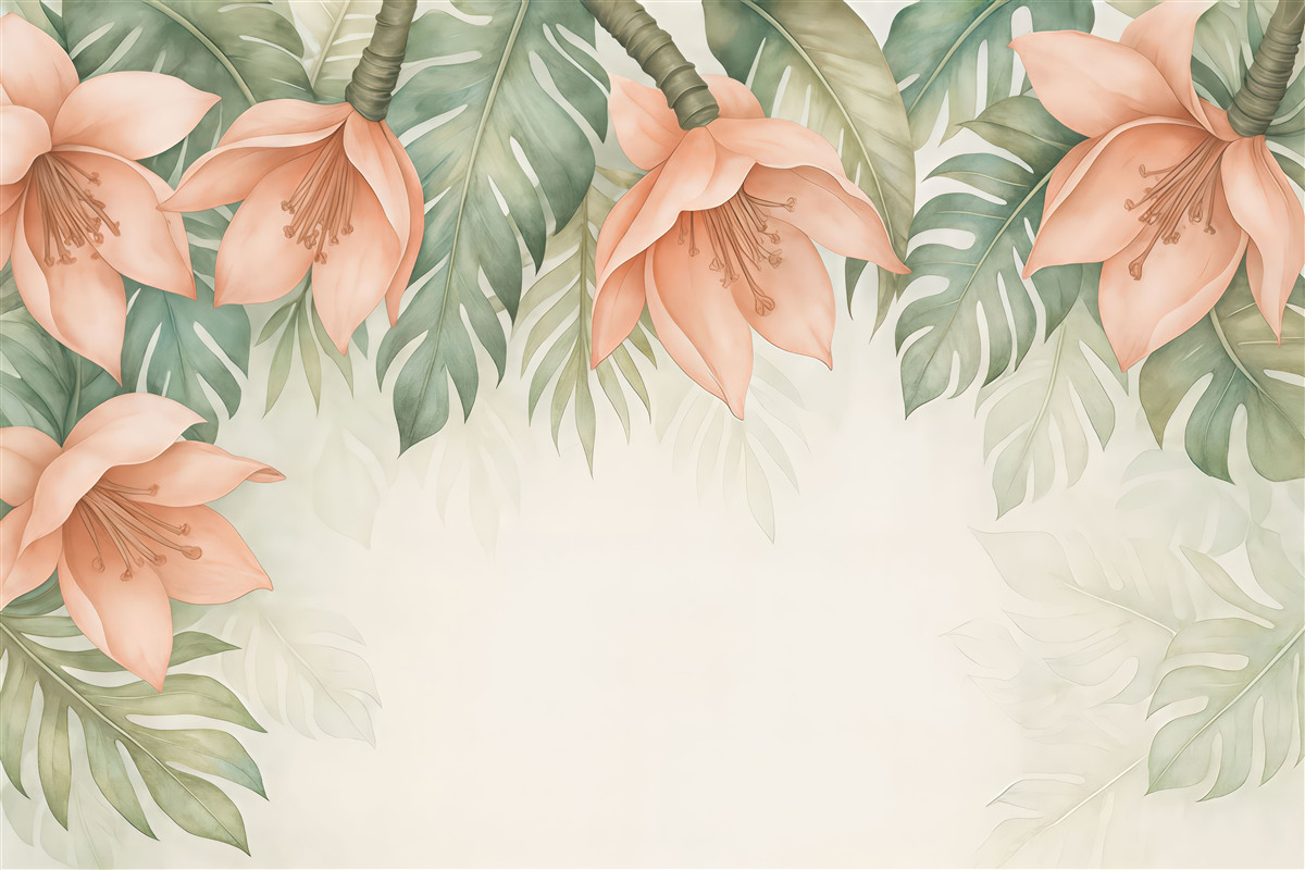 Fototapeta Subtelne kwiaty w otoczeniu zielonych liści.