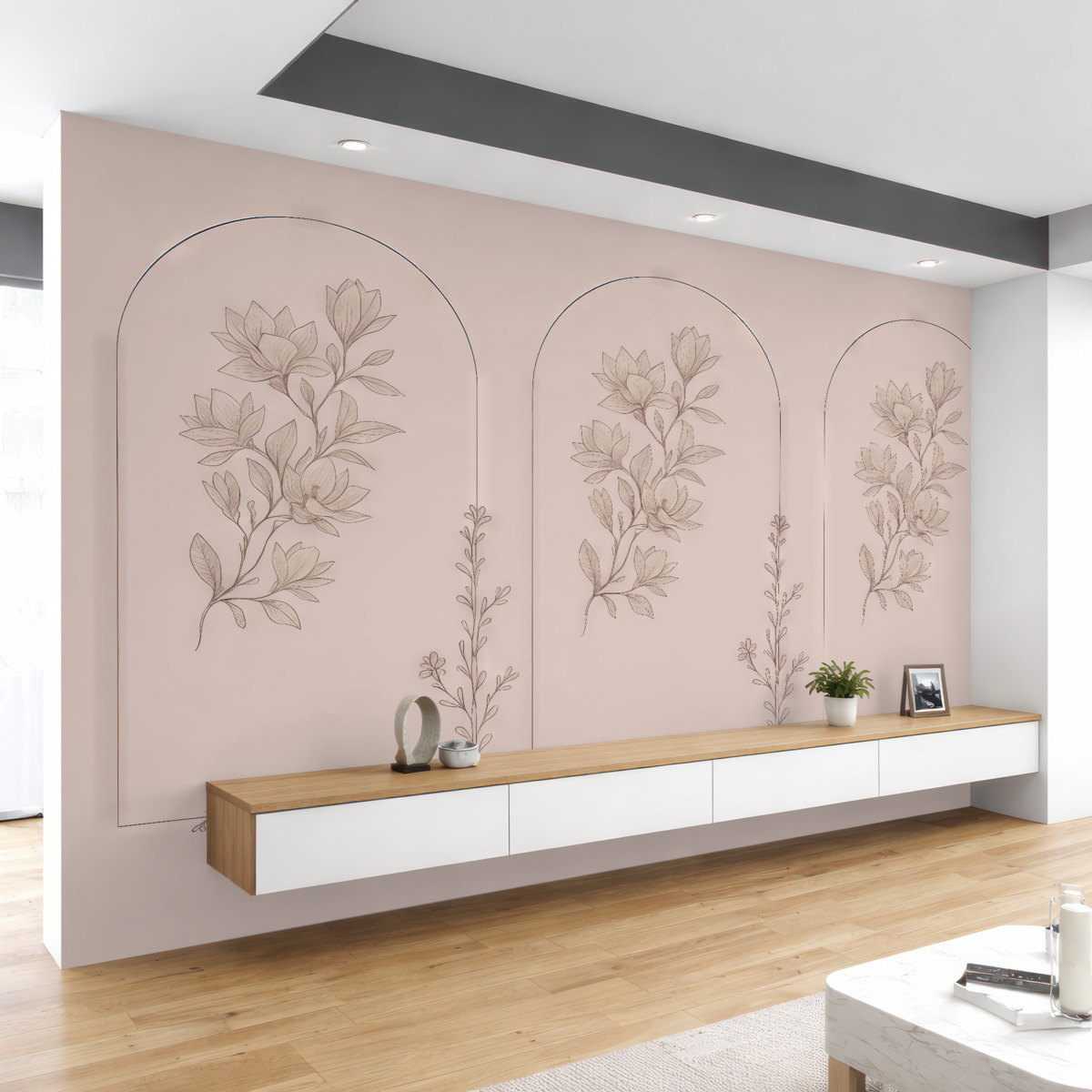 Fototapeta Szykowne roślinne zarysy w subtelnych kolorach.