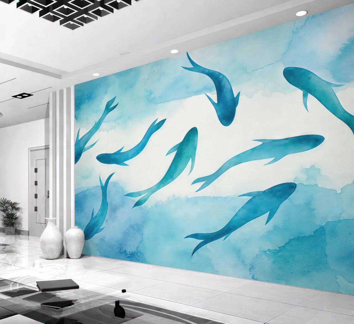 Fototapeta Pływanie w cichych, niebieskich wodach.