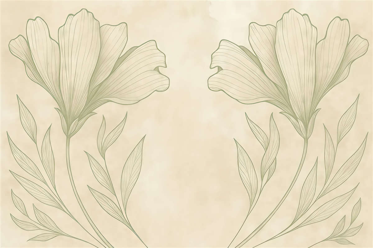 Fototapeta Kwiaty w stylu vintage. Liście z epoki. Tło z wiekowego papieru.