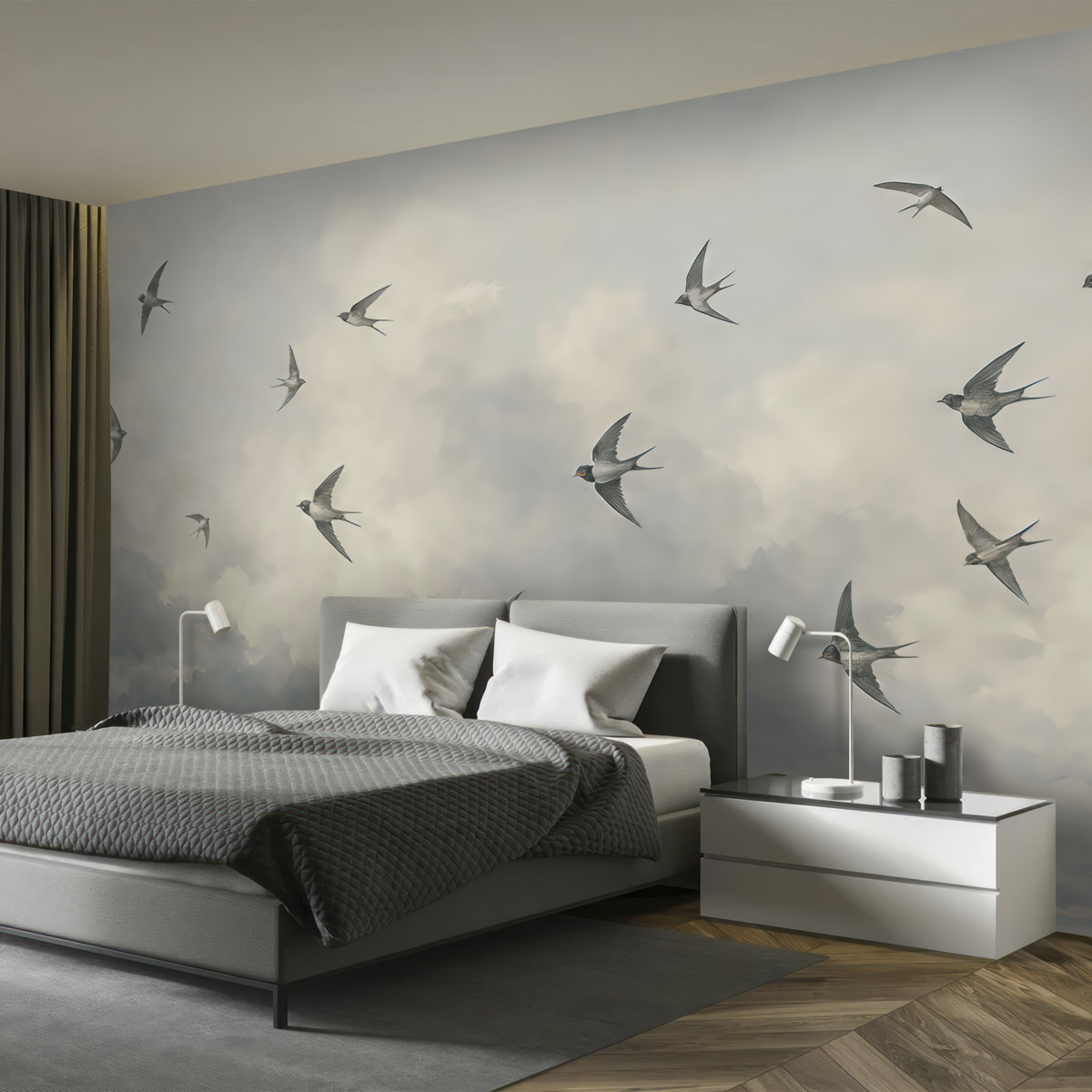 Fototapeta Błękitne niebo z jerzykami.