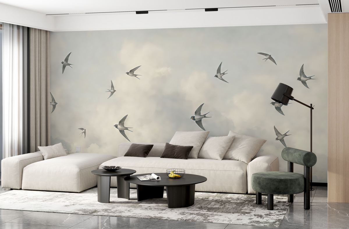 Fototapeta Błękitne niebo z jerzykami.