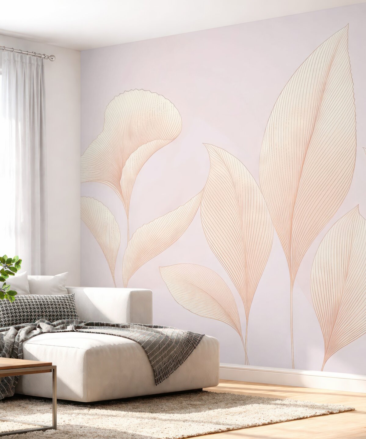 Fototapeta Subtelne liście na gładkim tle.