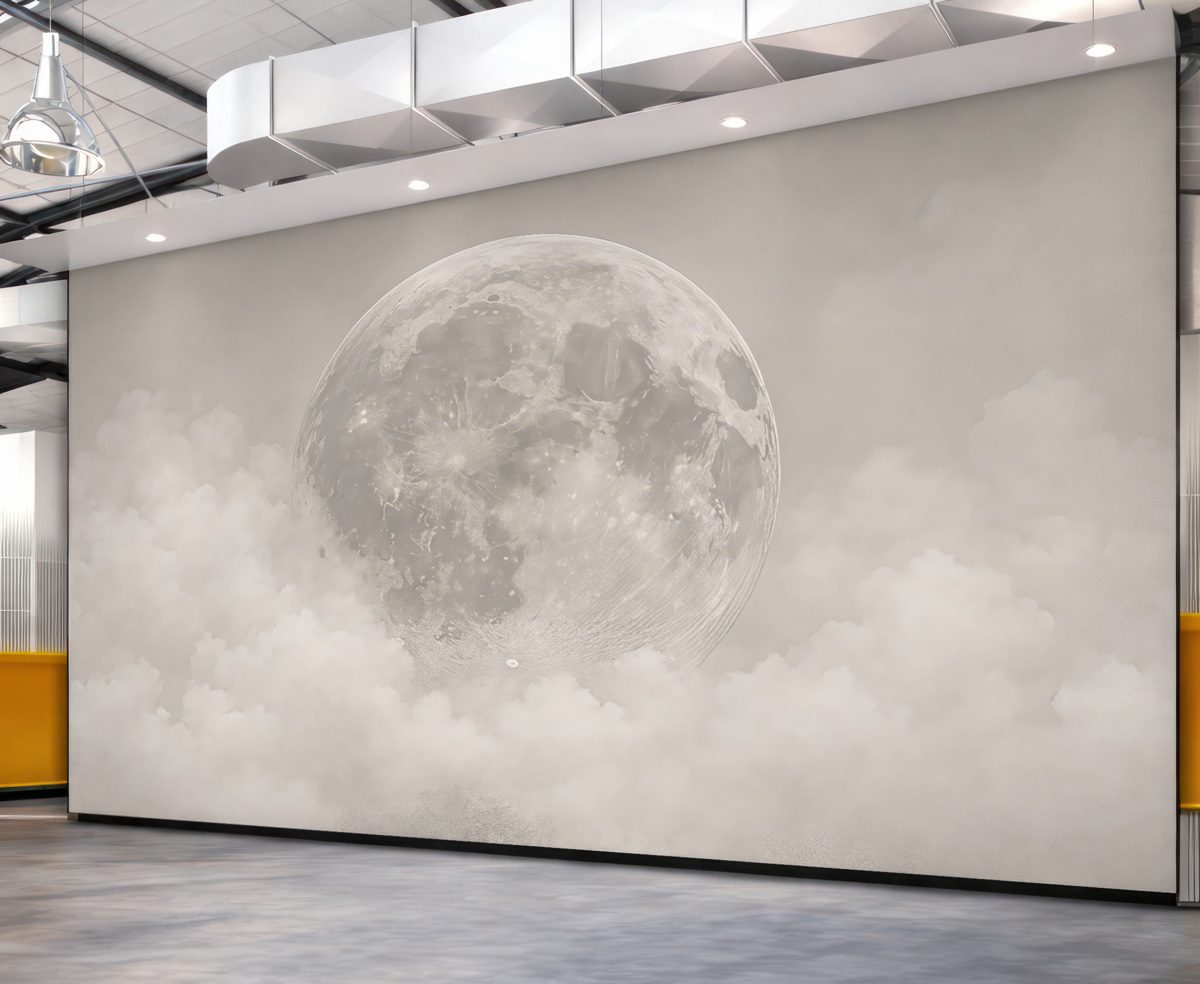 Fototapeta Ogromny księżyc wśród obłoków w beżowym stylu loftowym.